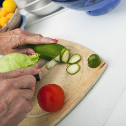 cutting up vegetables